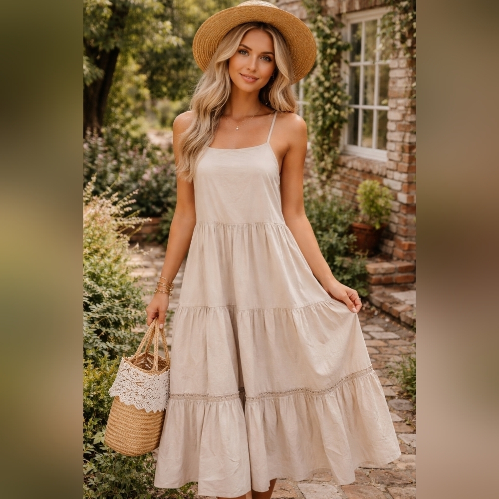 By Egreis Boho Cottagecore Oversized Tiered Maxi Dress